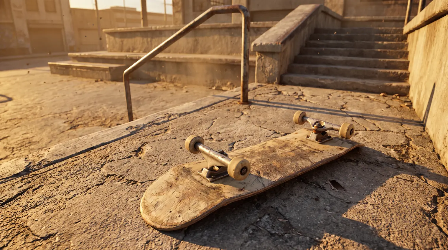 A skateboarder demonstrating five different trick families: ollie, grind, slide, manual, and transition
