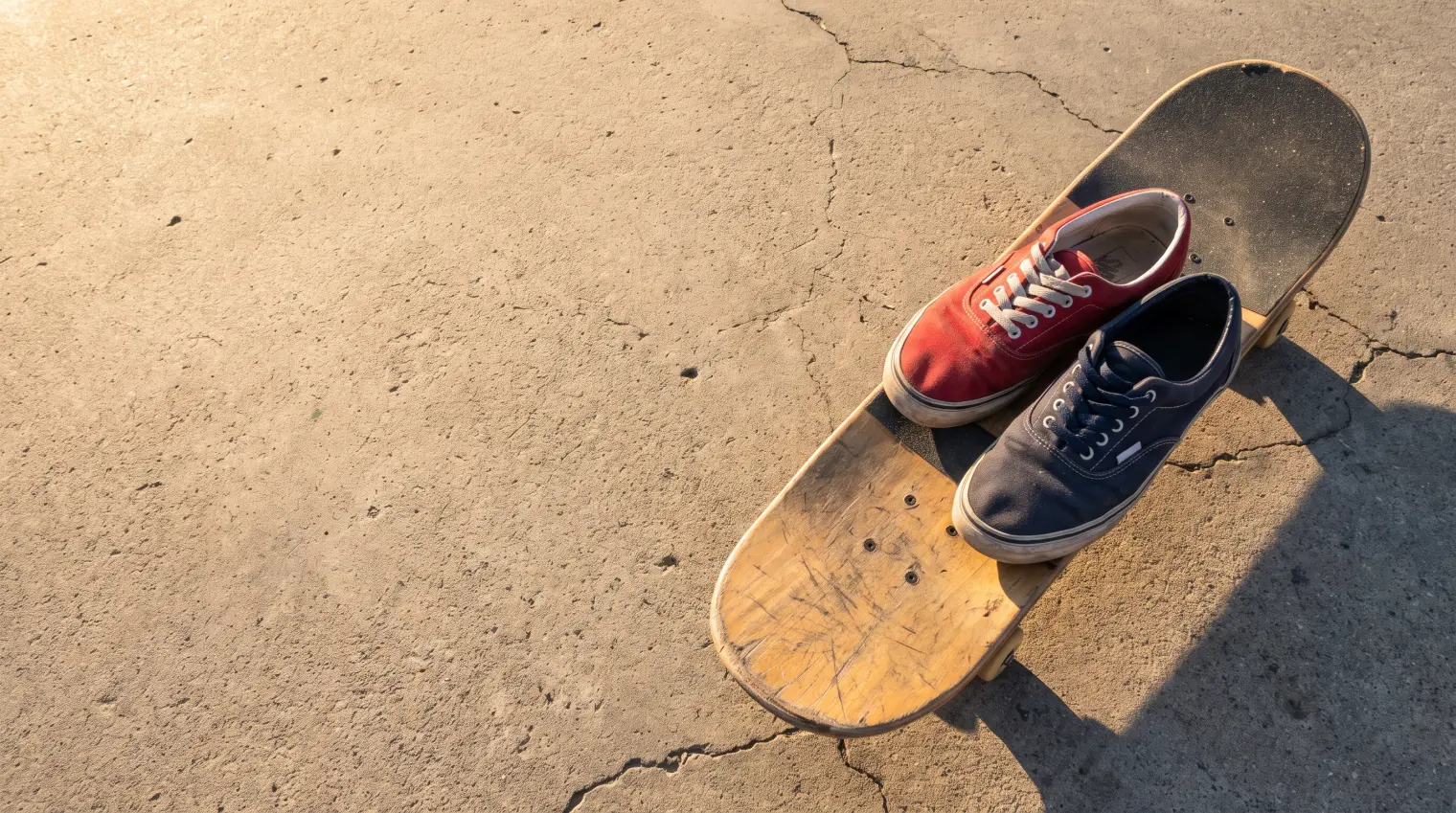 Top-down diagram of a skateboard deck with foot placement markers for several different tricks